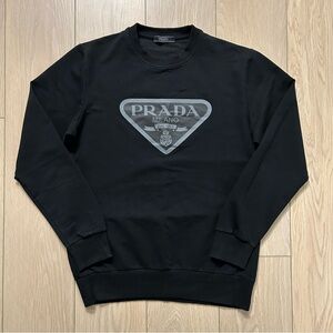Prada Milano Black Technical Cotton Triangle Logo Crewneck Sweatshirt Size Large